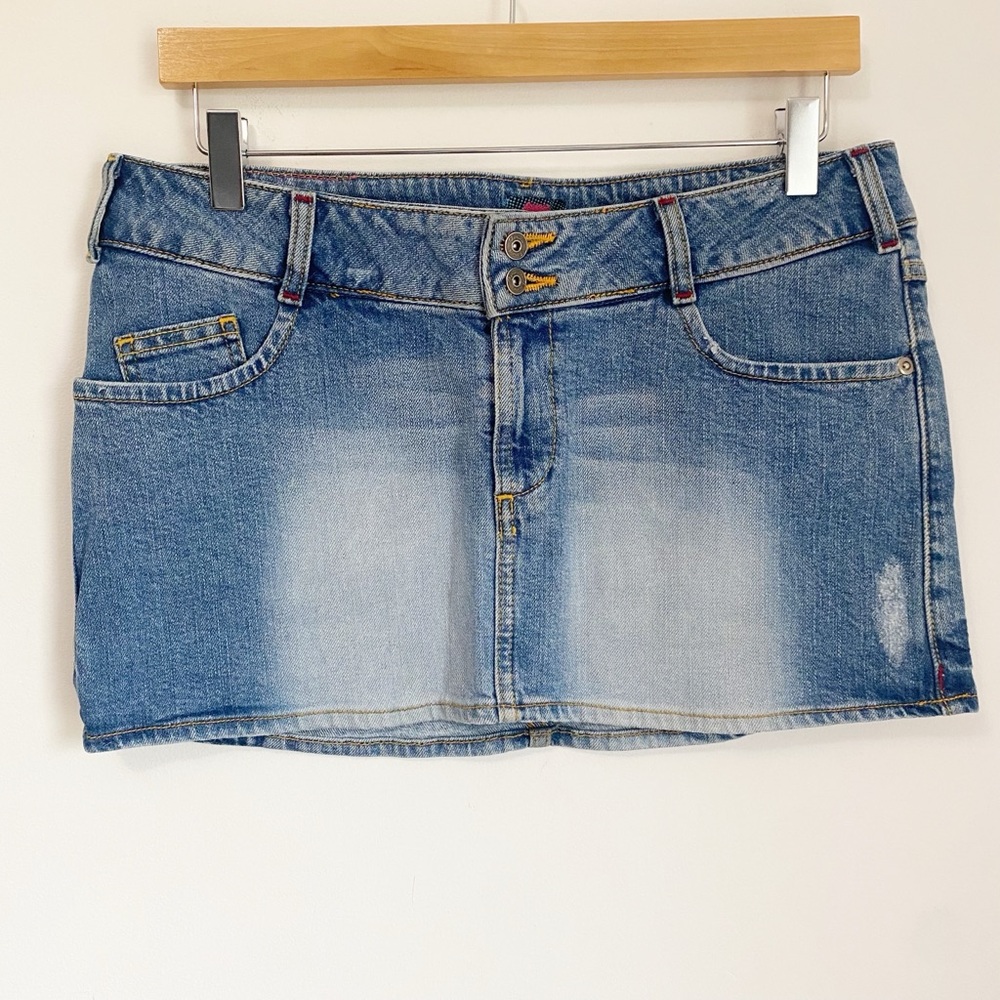 Vintage Fiorucci Denim Low Rise Micro Mini Skirt 9